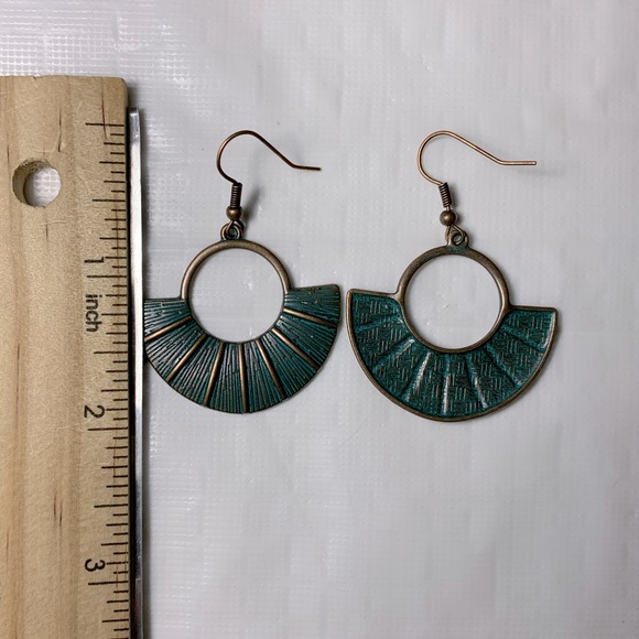 Boho Bronze and Green Fan Shaped Earrings - Picture 3 of 3